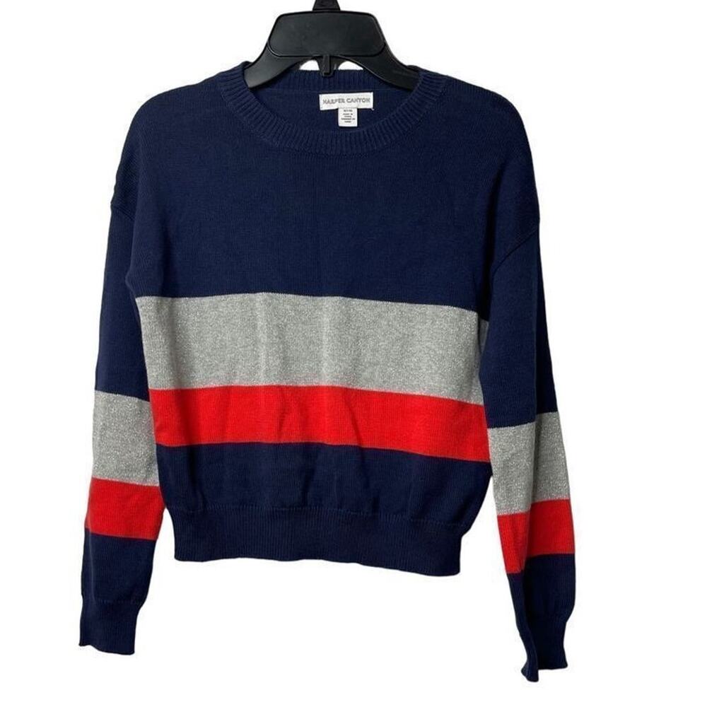 Harper Canyon Girls Sparkle Striped Crewneck Sweater Size Small 7/8